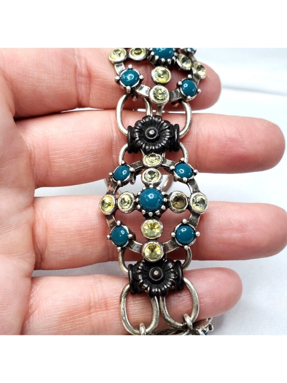 VTG LUCKY BRAND Statement Bracelet Green and Light Yellow Set In Silver Tone - Picture 6 of 8
